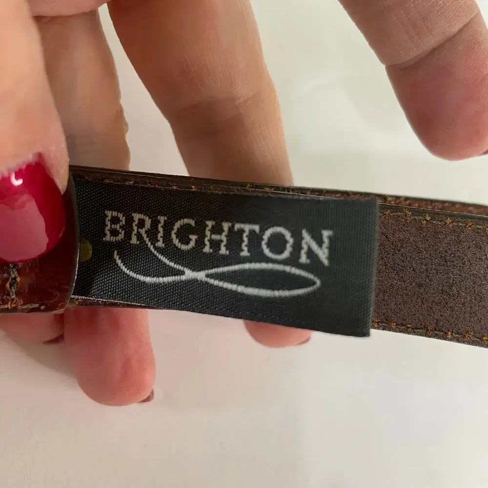 Brighton Leather Belt Womens Size Small‎ 28 Brown Embossed Silver Tone Hardware